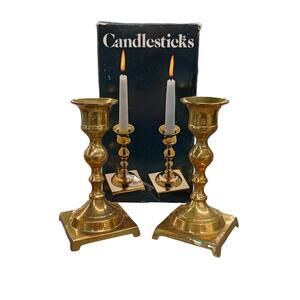 Vintage Leonard Silver Company 4 3/4" Brass Candlesticks Set of 2 in box